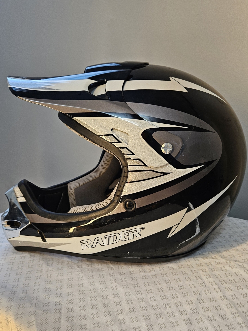Raider Black & Silver Dirtbike/Motocross Helmet